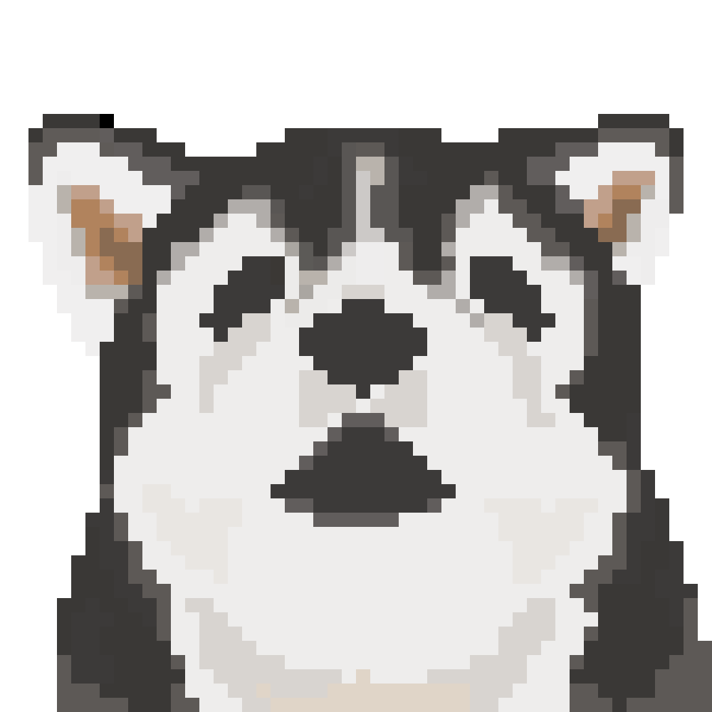 Pixel art of a husky dog looking straight towards the viewer.