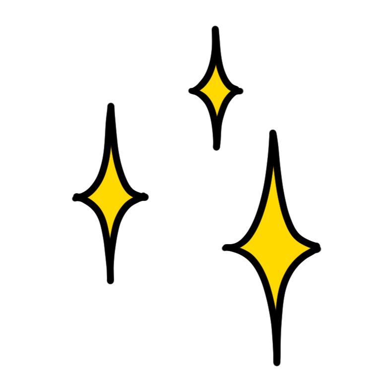 Icon of 3 yellow sparkles. They are all different sizes and in a staggered pattern going from middle left, upper center and lower middle right. The size order, going in the same direction, is middle, small, and large.
